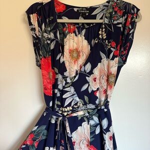 Yumi Kim Navy and Red Floral Midi Dress